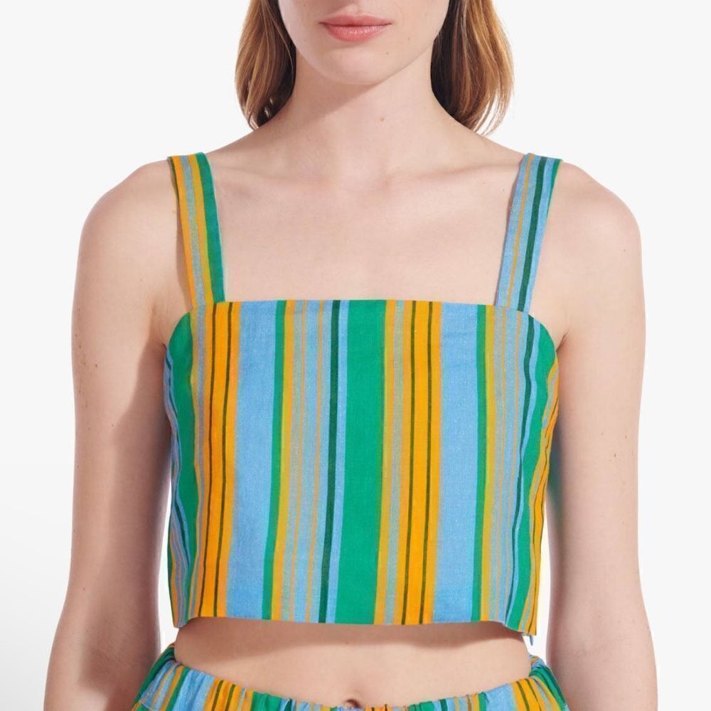 New Staud Linen Rigina Top in Ibiza Stripe Size 10 - Picture 12 of 12